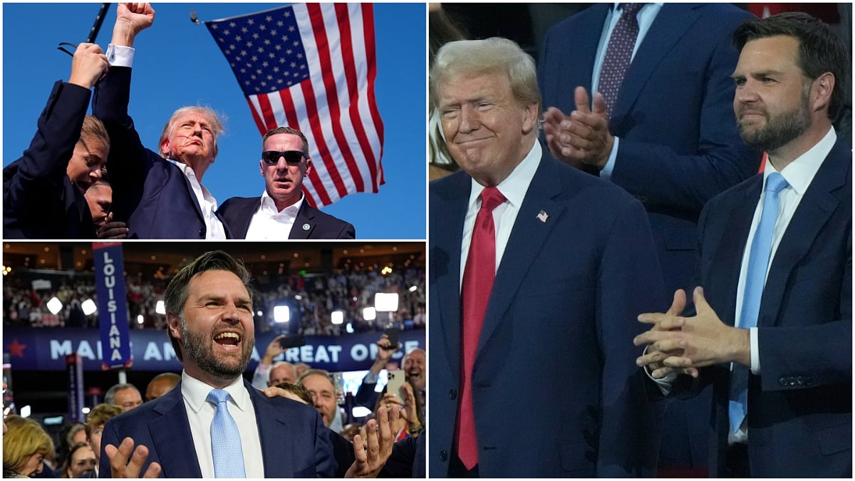 Donald Trump (L) with Ohio Senator JD Vance (R) at RNC 2024. |  - AP